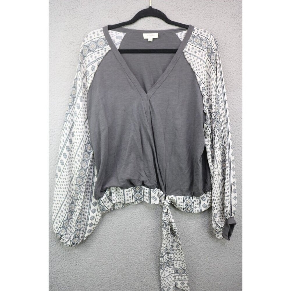 Umgee Long Balloon Sleeve Wrap Top-Size Large-Boho-Hippie